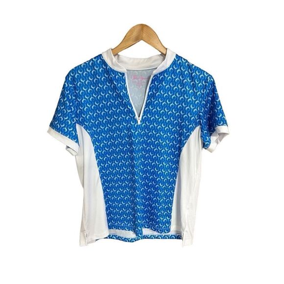 Lillie Green Petite Large (PL) 1/4 Zip Short Sleeve Golf Tee Shirt Bright Turquo - Picture 2 of 5